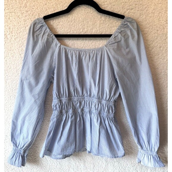 Como Vintage Women's Off Shoulder Long Sleeve Blouse Size XS‎ Blue White Striped - Picture 4 of 9